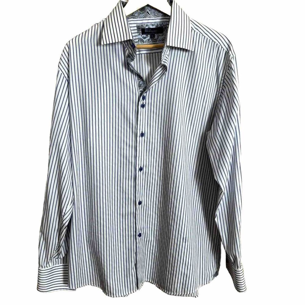 BLU by Polifroni‎ Shirt Men's Size XL White Striped Cotton Long Sleeve Button Up